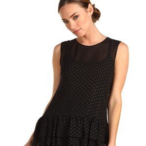 Theory Sheer Black Ruffle Hem Blouse / Size Large